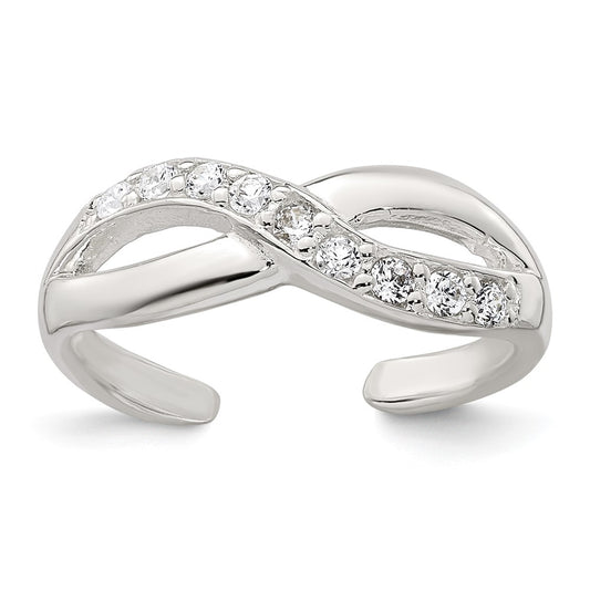 Sterling Silver Polished CZ Infinity Adjustable Toe Ring