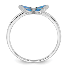 Sterling Silver Rhodium-plated Polished Blue Lab Created Opal Butterfly Size 6 Ring