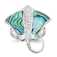 Sterling Silver Rhodium-plated Polished and Textured Abalone Stingray Size 6 Ring
