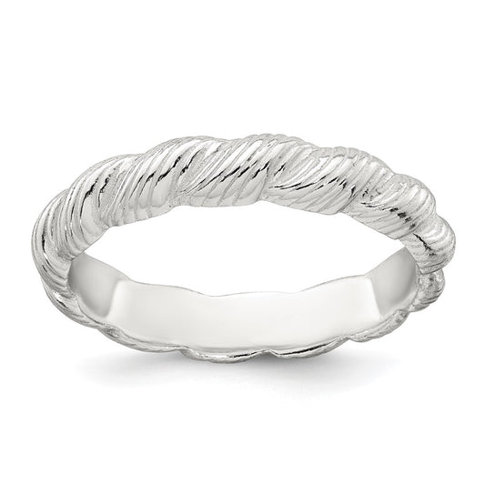 Sterling Silver Polished and Grooved Twisted Band Size 6 Ring