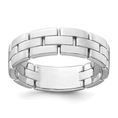 Sterling Silver Rhodium-plated Polished 5.8mm Brick Pattern Size 6 Ring