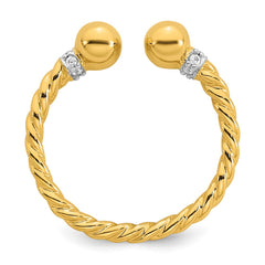 Sterling Silver Gold-plated Polished and Twisted CZ Ball End Size 6 Ring