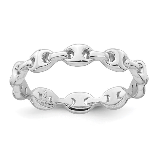Sterling Silver Rhodium-plated Polished Mariner Link Size 6 Ring