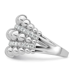 Sterling Silver Rhodium-plated Polished Graduated Beaded Fancy CZ Size 6 Ring