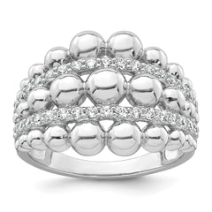 Sterling Silver Rhodium-plated Polished Graduated Beaded Fancy CZ Size 6 Ring