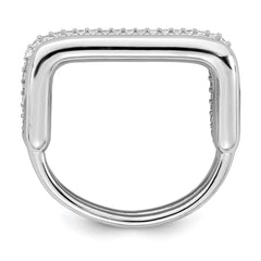 Sterling Silver Rhodium-plated Polished and Pave CZ Square Size 6 Two Ring Set