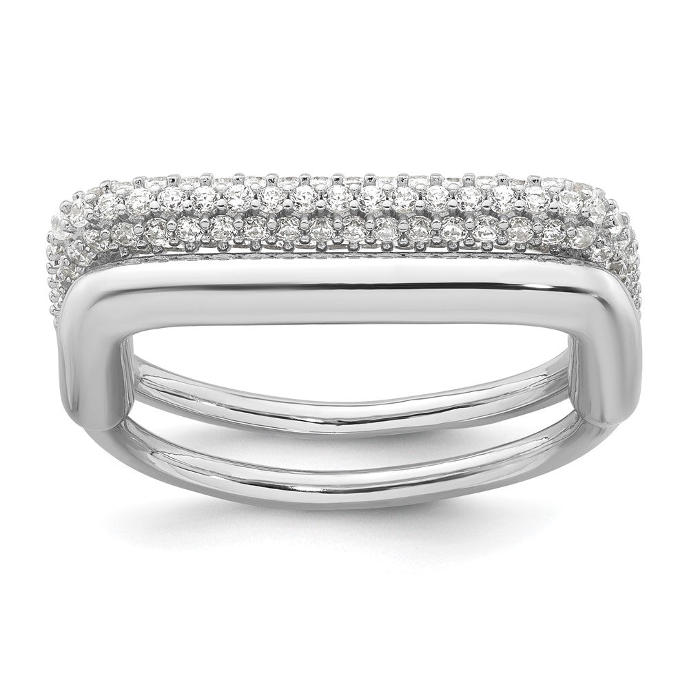 Sterling Silver Rhodium-plated Polished and Pave CZ Square Size 6 Two Ring Set