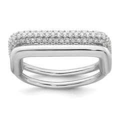 Sterling Silver Rhodium-plated Polished and Pave CZ Square Size 6 Two Ring Set