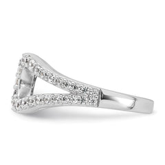 Sterling Silver Rhodium-plated Polished CZ Open Top Size 6 Ring