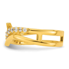 Sterling Silver Gold-tone Polished Fancy CZ Size 6 Bypass Ring