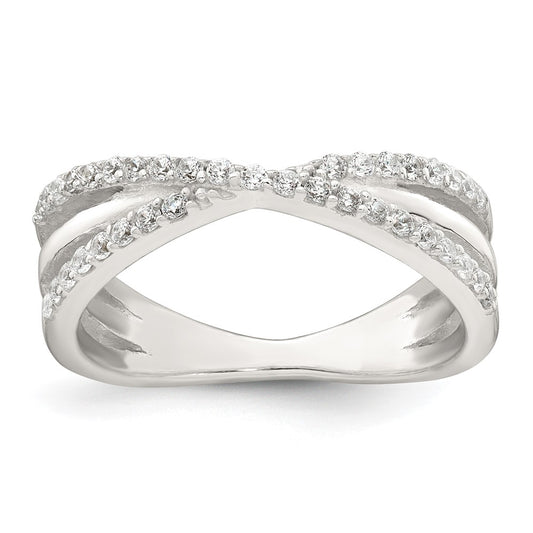 Sterling Silver Polished White CZ Fancy Crossed Size 6 Ring