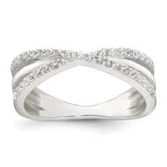 Sterling Silver Polished White CZ Fancy Crossed Size 6 Ring