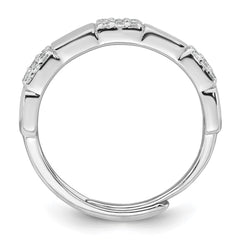 Sterling Silver Rhodium-plated Polished Pave CZ Squares Size 6 Adjustable Ring