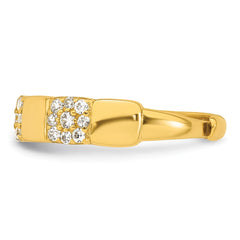 Sterling Silver Gold-tone Polished Pave CZ Squares Size 6 Adjustable Ring