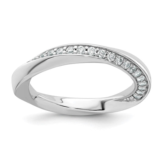 Sterling Silver Rhodium-plated Polished and Twisted CZ 3.1mm Band Size 6 Ring