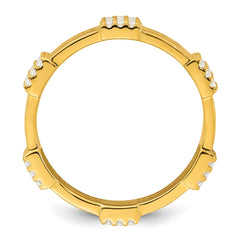 Sterling Silver Gold-tone Polished CZ 3-Row Size 6 Eternity Band Ring