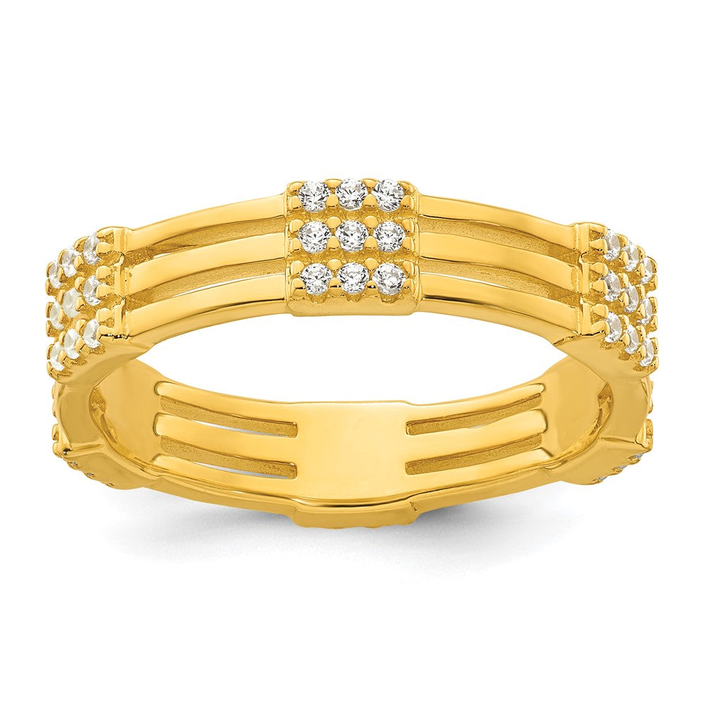 Sterling Silver Gold-tone Polished CZ 3-Row Size 6 Eternity Band Ring