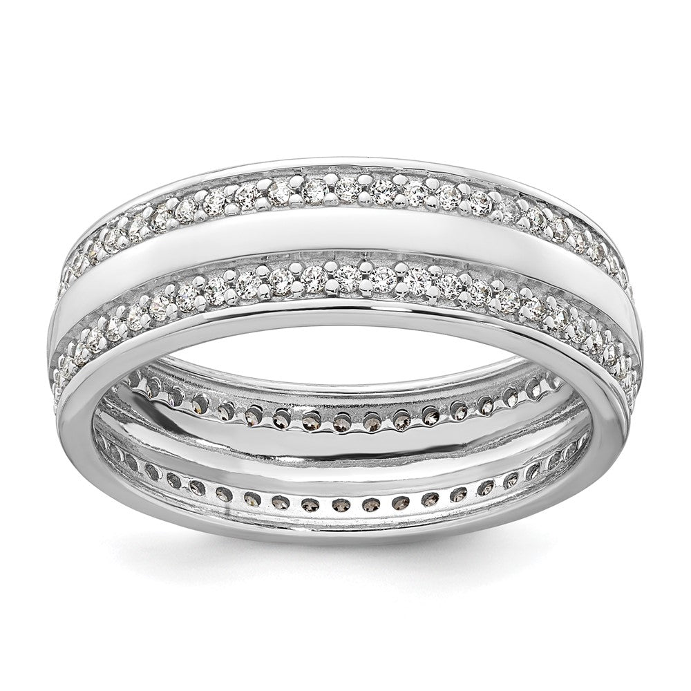 Sterling Silver Rhodium-plated Polished 6.5mm CZ Band Size 6 Ring