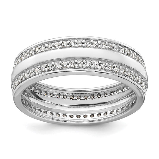 Sterling Silver Rhodium-plated Polished 6.5mm CZ Band Size 6 Ring