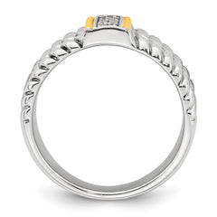 Sterling Silver with 14k Accent Antiqued Polished CZ Triple Twisted Ring