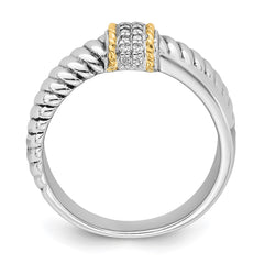 Sterling Silver Rhodium-plated with 14k Accent Polished CZ Twisted Ring