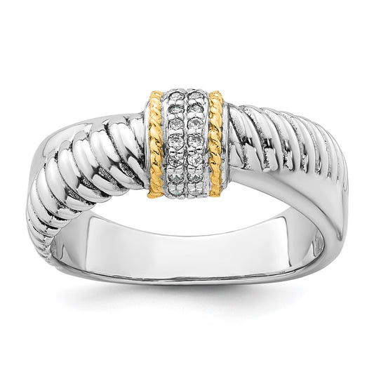 Sterling Silver Rhodium-plated with 14k Accent Polished CZ Twisted Ring