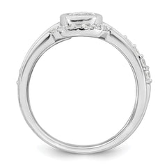 Sterling Silver Rhodium-plated Polished Pear Shape White CZ Ring with 2 Fitted CZ Bands Size 6 Three Ring Set