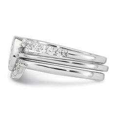 Sterling Silver Rhodium-plated Polished Pear Shape White CZ Ring with 2 Fitted CZ Bands Size 6 Three Ring Set