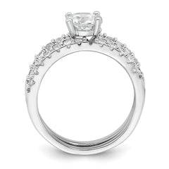Sterling Silver Rhodium-plated Polished CZ Solitaire Size 6 Engagement Ring and Wedding Band Set