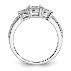 Sterling Silver Rhodium-plated Polished CZ Three Stone Split Shank Size 6 Ring