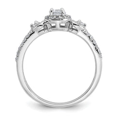 Sterling Silver Rhodium-plated Polished Round CZ Halo Double Side Heart Split Shank Size 6 Ring