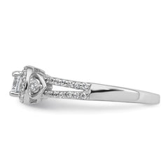 Sterling Silver Rhodium-plated Polished Round CZ Halo Double Side Heart Split Shank Size 6 Ring