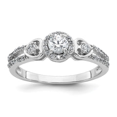 Sterling Silver Rhodium-plated Polished Round CZ Halo Double Side Heart Split Shank Size 6 Ring