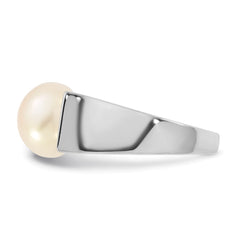 Sterling Silver Rhodium-plated 10-11mm Button White Freshwater Cultured Pearl Square Top Size 6 Ring