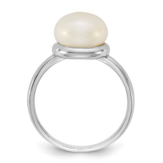Sterling Silver Rhodium-plated 10-11mm Button White Freshwater Cultured Pearl Size 6 Ring