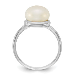 Sterling Silver Rhodium-plated 10-11mm Button White Freshwater Cultured Pearl Size 6 Ring
