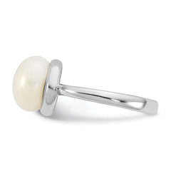 Sterling Silver Rhodium-plated 10-11mm Button White Freshwater Cultured Pearl Size 6 Ring