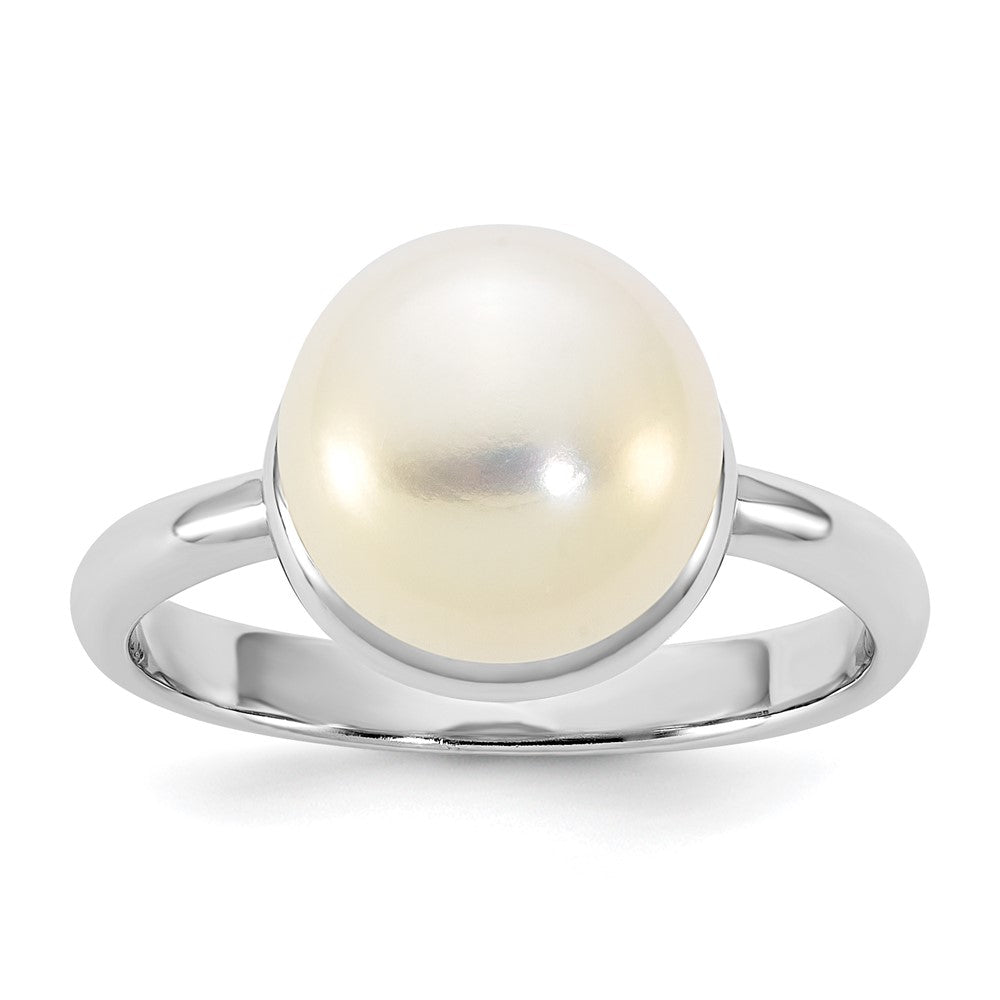 Sterling Silver Rhodium-plated 10-11mm Button White Freshwater Cultured Pearl Size 6 Ring