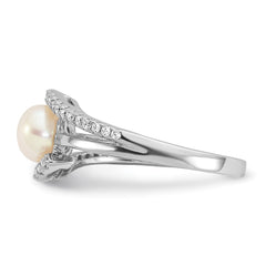 Sterling Silver Rhodium-plated Polished CZ and 6-7mm Freshwater Cultured Pearl Size 6 Ring
