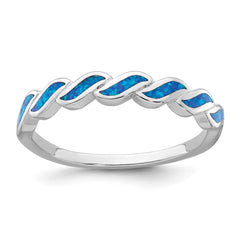 Sterling Silver Rhodium-plated Polished Blue Lab Created Opal Wave Size 6 Ring