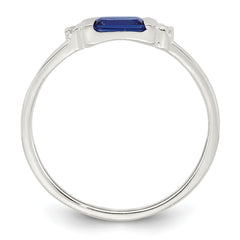 Sterling Silver Polished Blue and White Rectangular CZ Size 6 Ring
