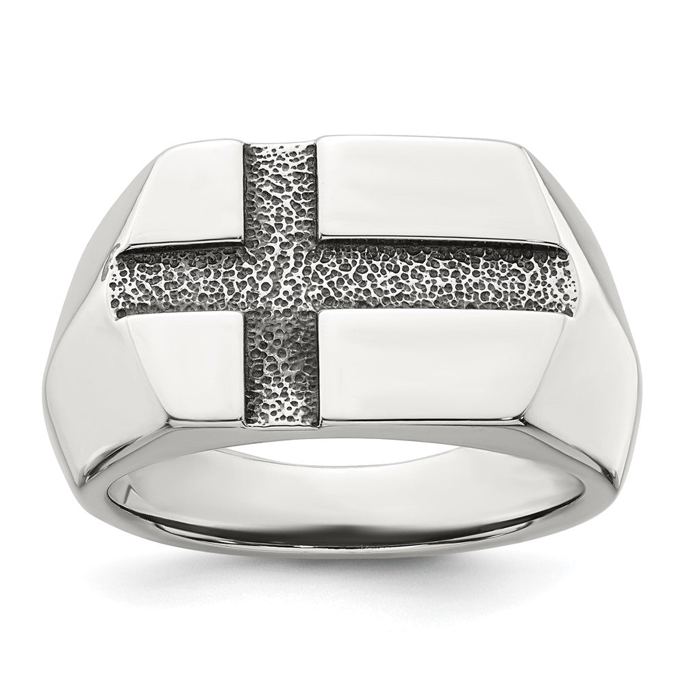 Sterling Silver Antiqued Cross Mens Size 10 Ring