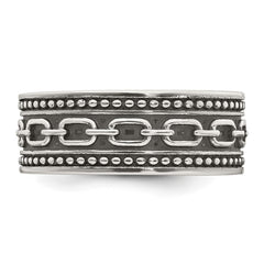 Sterling Silver Polished Beaded Antiqued Chain Link Band Size 10 Mens Ring