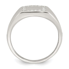 Sterling Silver Polished White CZ Square Border Size 10 Mens Signet Ring