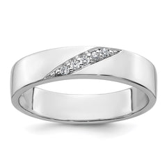 Sterling Silver Rhodium-plated Polished White CZ Mens Size 10 Band Ring
