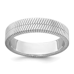 Sterling Silver Rhodium-plated Polished and Textured 5.00mm Band Size 11 Mens Ring