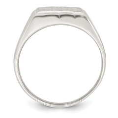 Sterling Silver Polished and Grooved White CZ Square Size 10 Mens Ring