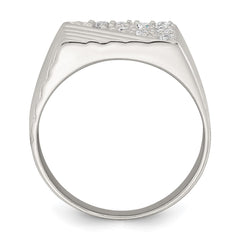 Sterling Silver Polished and Grooved White CZ Size 10 Mens Ring