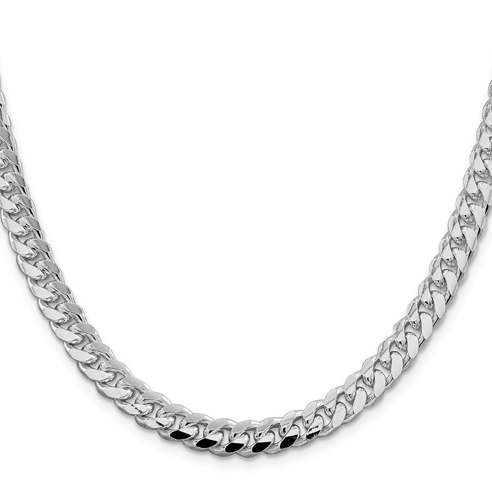Sterling Silver Rhodium-plated 7.35mm Domed w/ Side D/C Curb ChainQRC220R