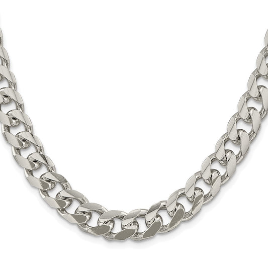Sterling Silver Rhodium-plated 10.5mm Domed w/ Side D/C Curb ChainQRC300R